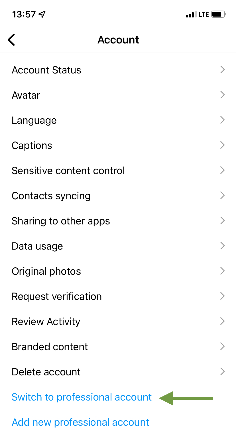 switch to professional account
